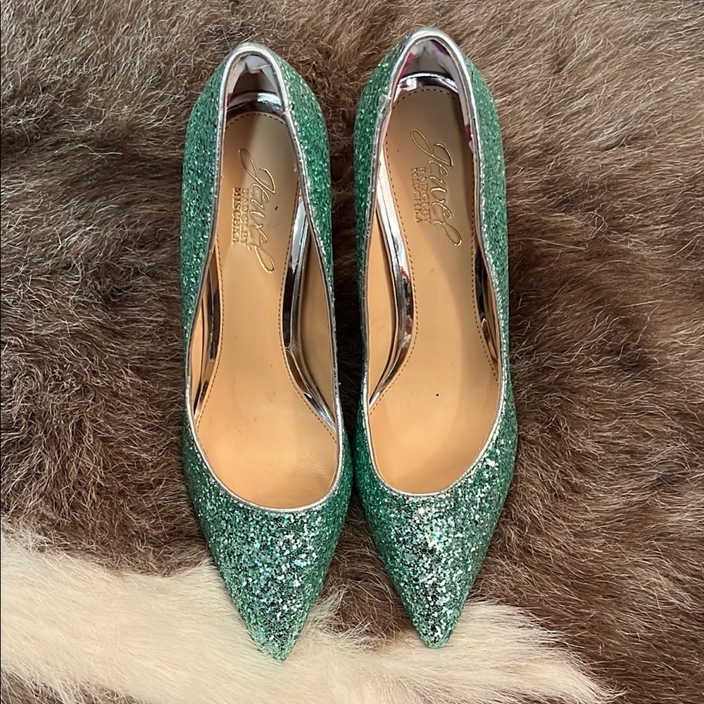 Badgley Mischka Green Glitter Women's Shoes - Picture 1 of 9